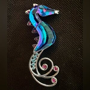 Swarovski Blue and Pink Seahorse Brooch